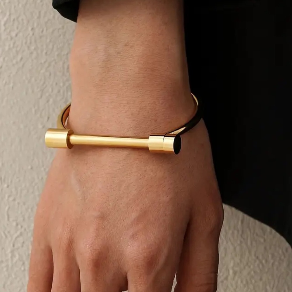 New Trendy Golden Bar Cuff Bracelet – Minimalist & Modern Elegance